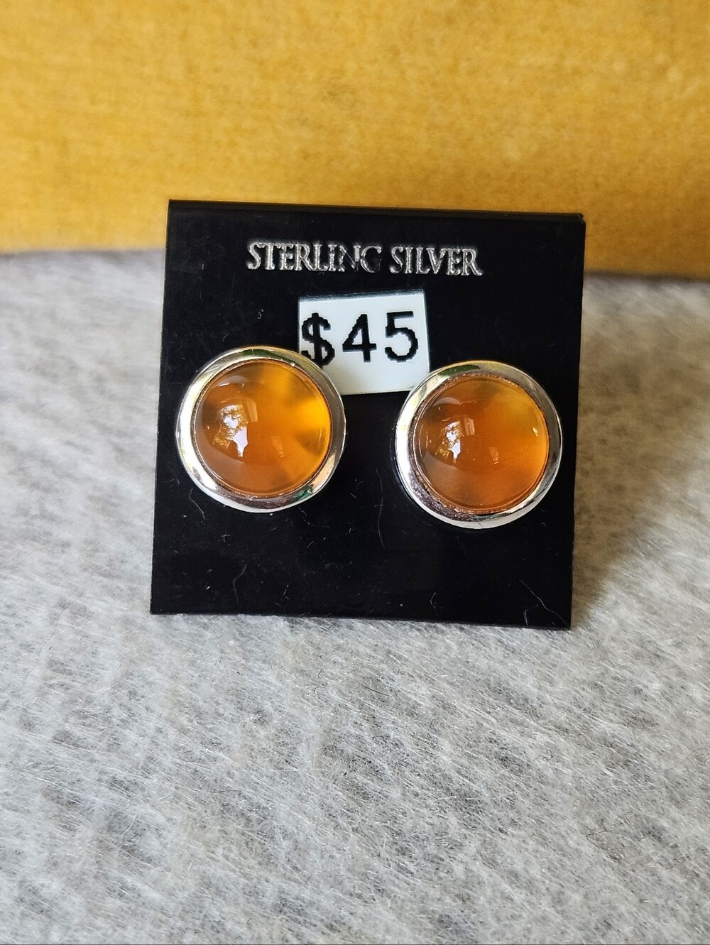VillageSilverSmith Sterling Silver Amber-Orange Cabochon Stud Earrings